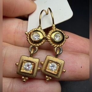 Vintage Gold Tone Etruscan Inspired Drop Earrings